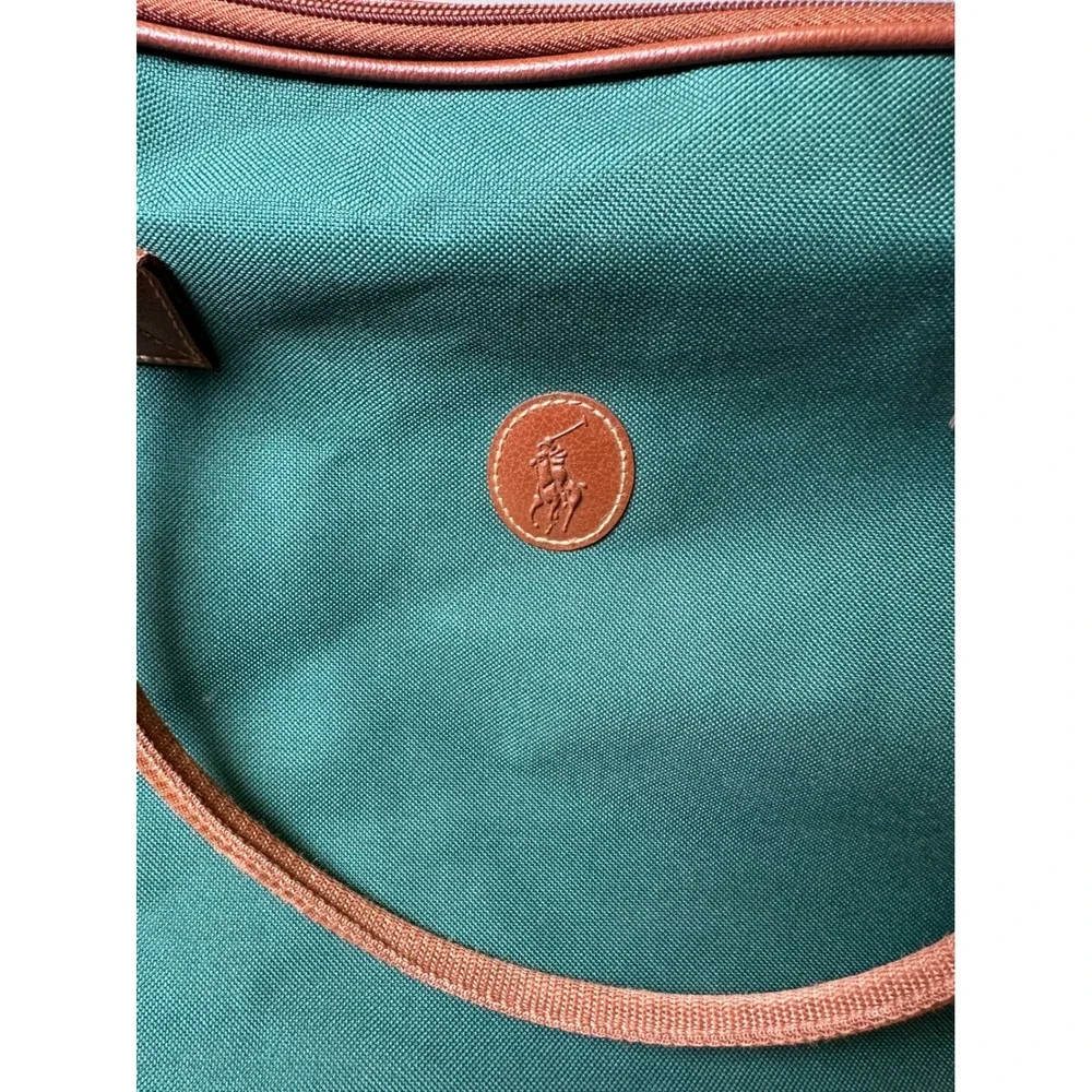 Polo Ralph Lauren Green Canvas Duffle Bag Brown Trim Weekender Travel Bag